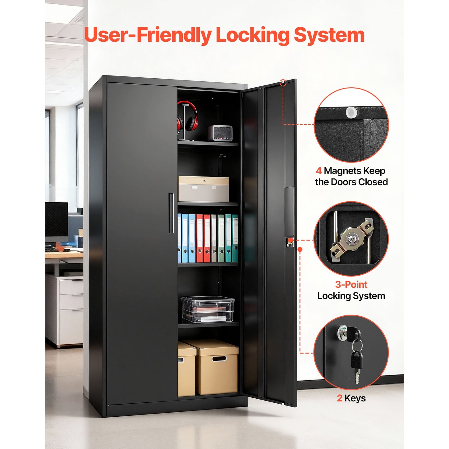 Metal Storage Cabinet, 68.9 in Lockable Steel Garage Cabinet