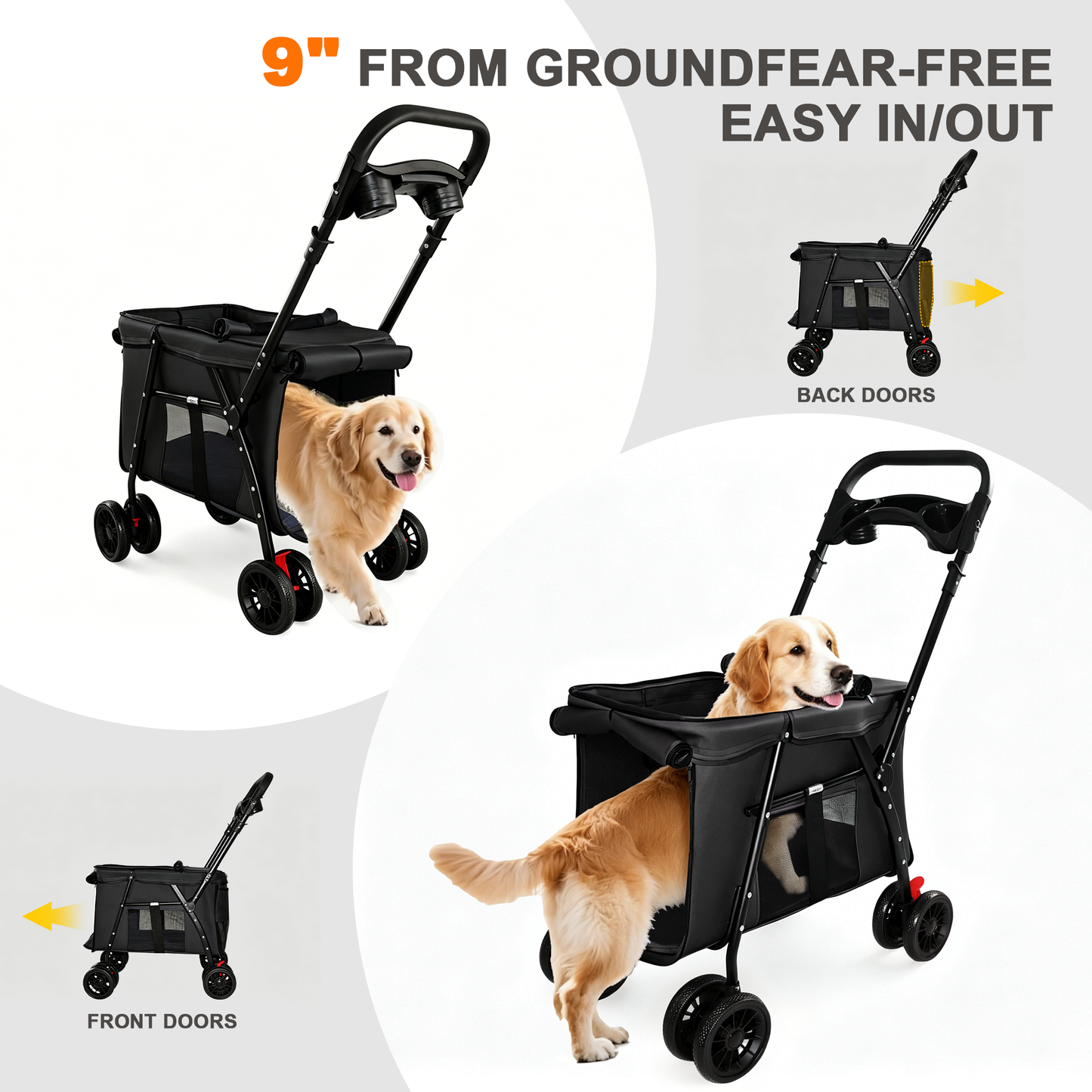 Pet Stroller Foldable 4-Wheel Design with Breathable Mesh