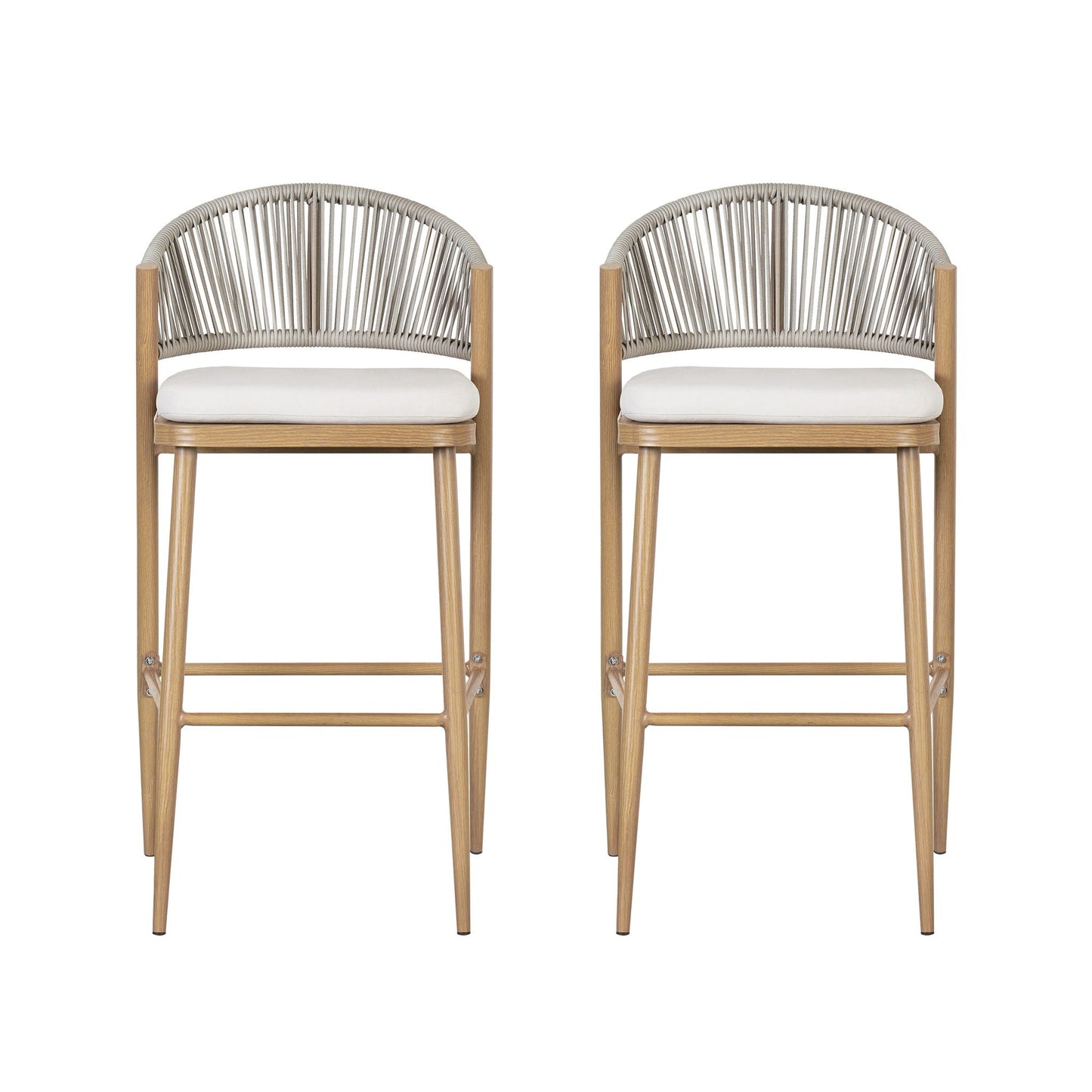 Outdoor Bar Height Metal Frame Counter Stools with Scallop-Shaped Backrest & Water-Resistant Cushions