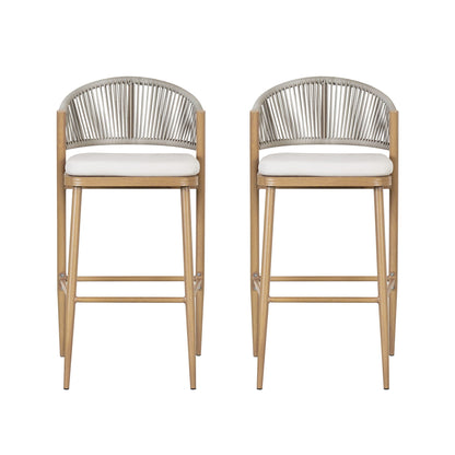 Outdoor Bar Height Metal Frame Counter Stools with Scallop-Shaped Backrest & Water-Resistant Cushions