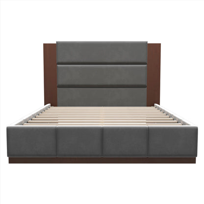 Modern Upholstered Platform Bed With Extended Headboard