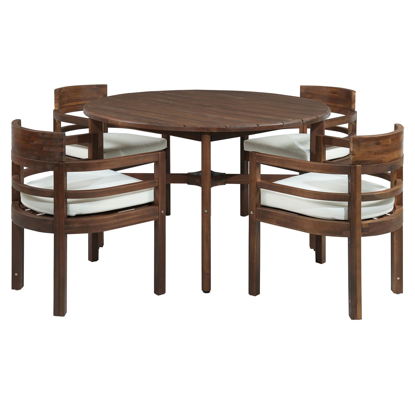 5 Piece Round Patio Table & Cushioned Armrest Chairs, Outdoor Dining Set With Umbrella Hole