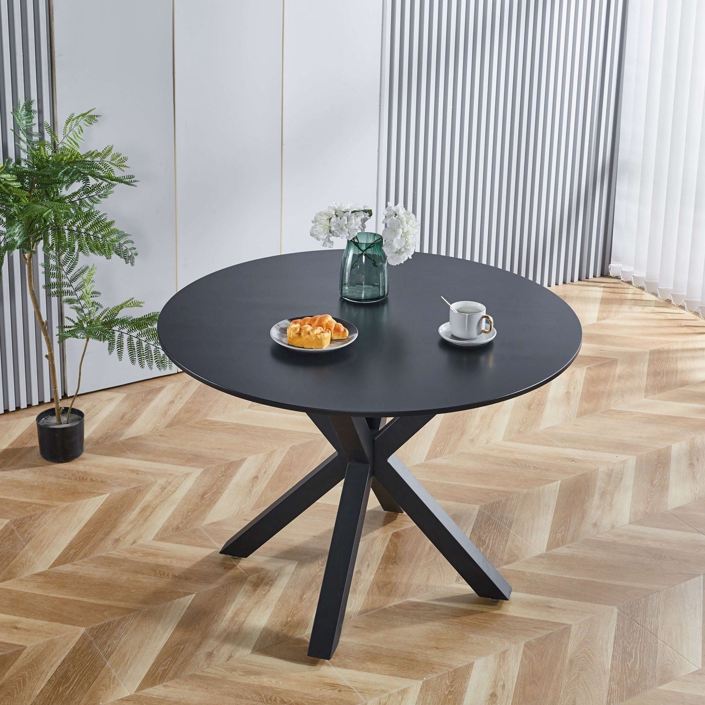 Table Mid-Century Dining Table For 4 - 6 People With Round Table Top, Pedestal Dining Table, End Table Leisure Coffee Table, Cross Leg