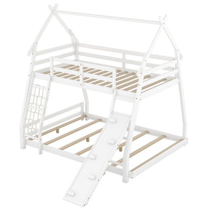 Georgiana - Twin Over Queen House Bunk Bed With Climbing Nets And Climbing Ramp