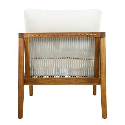 Outdoor Club Chair (Set of 1) - Acacia Wood Frame with Rope Back