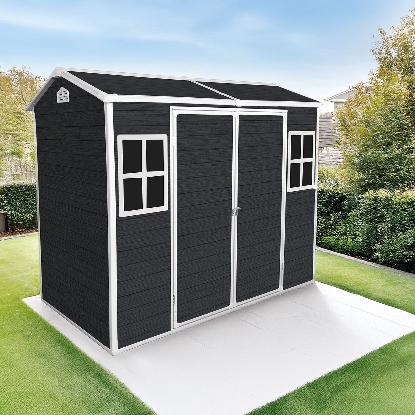 8x4ft Outdoor Resin Garden Shed with Floor and 2 Windows