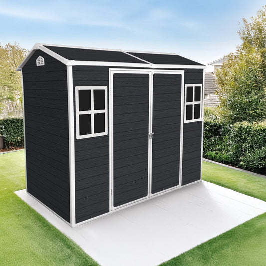 8x4ft Outdoor Resin Garden Shed with Floor and 2 Windows