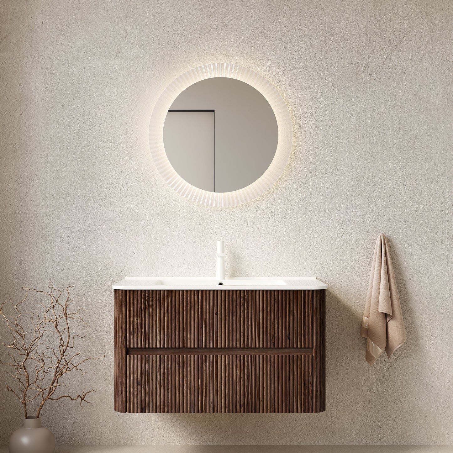 Noor 36" Bathroom Vanity with Sink, Wall-Mounted Floating Plywood Cabinet with 2 Drawers