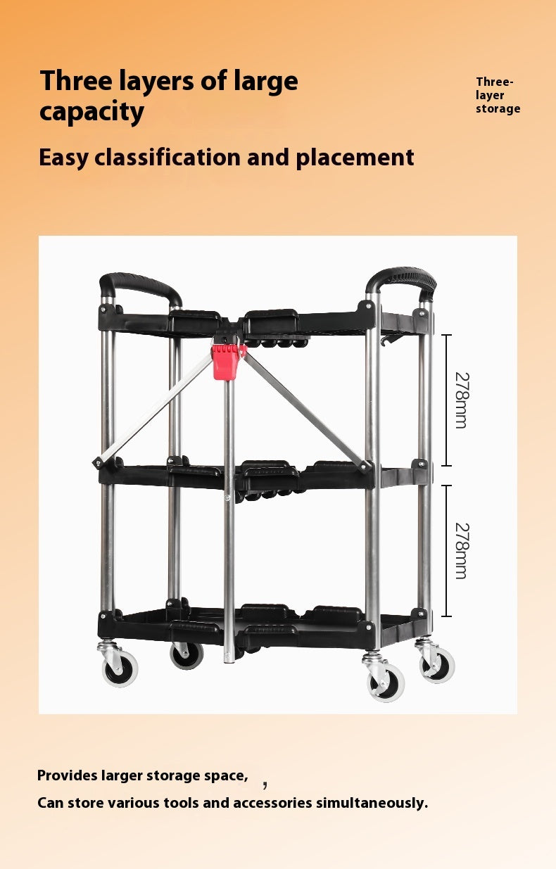 Three Layer Foldable Tool Cart Trolley