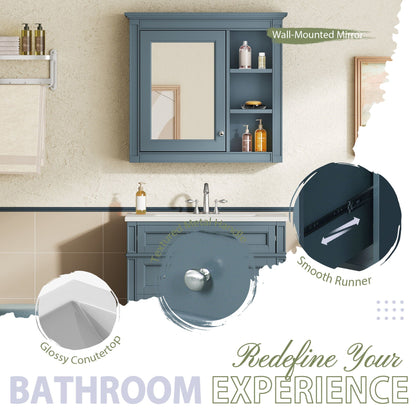 Bathroom Vanity With Medicine Cabinet, Royal Mirror Cabinet, Modern Bathroom Storage Cabinet With 2 Soft Closing Doors And 4 Drawers