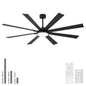 Large Ceiling Fan With Dimmable LED Light 8 Blades Remote Control, Reversible DC Motor