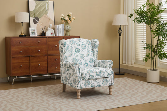 Modern Accent Chair with Retro Wood Legs and Floral Design