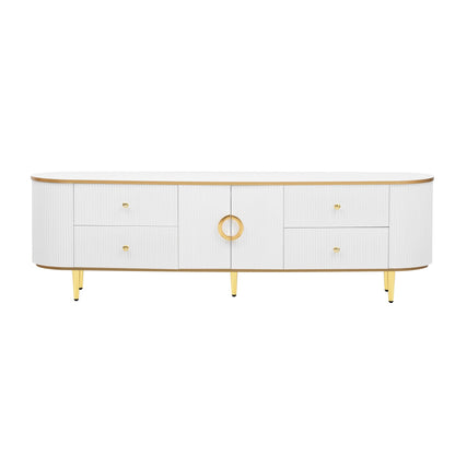 Modern TV Stand For TVs Up To 80", Entertainment Center With 4 Drawers And 1 Cabinet, Wood TV Console Table With And Handles For Living Room - White
