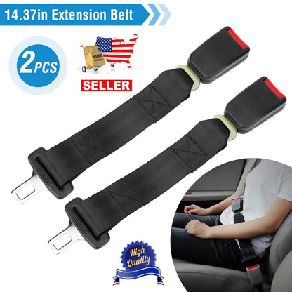 2Pcs Car Seat Belt Extender 14.37in Buckle Tongue Webbing Extension Safety Belt Auto Belt Clip Lengthening