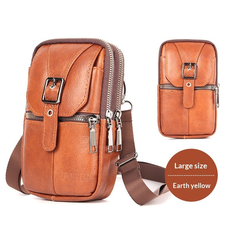 Genuine Leather Belt-Attached Multifunctional Phone Bag Mens Waist Bag