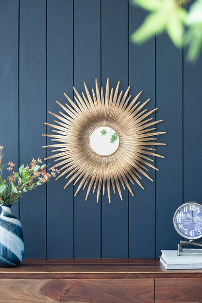 Retro DesignSunburst Metal Wall Mirror Decorative Mirror For A Bedroom Dressing Room, Hallway Or Living Space - Gold