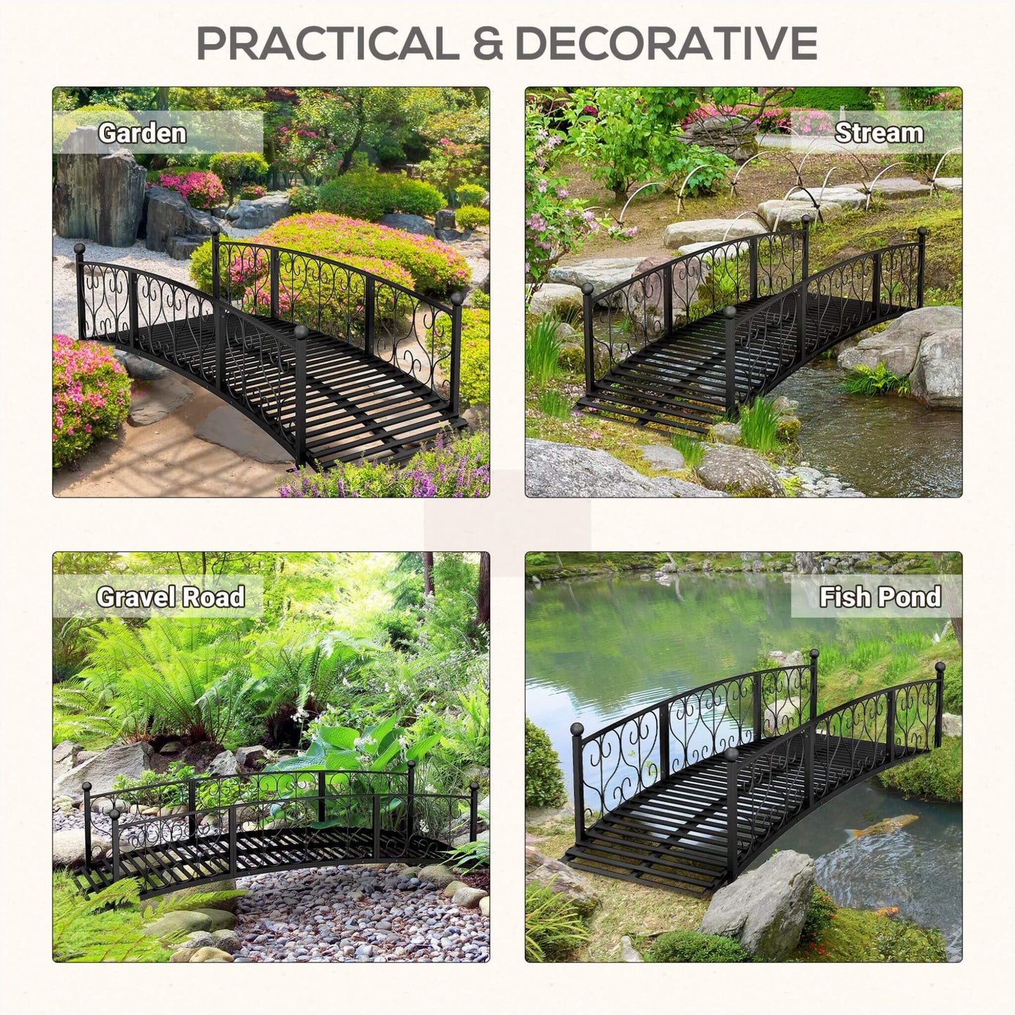 Alora 7FT Decorative Metal Arch Footbridge Garden Bridge With Safety Siderails (SAK53829)