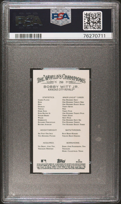Graded 2022 Topps Allen & Ginter X Bobby Witt Jr. #250 Mini Rookie RC Baseball Card PSA 10 Gem Mint