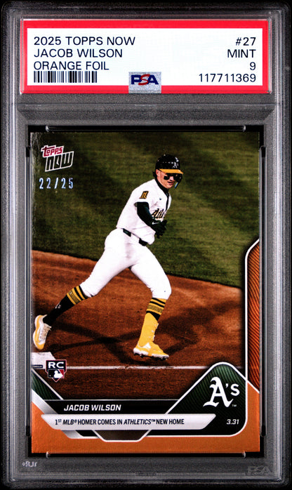 Graded 2025 Topps Now Jacob Wilson #27 Orange Foil /25 Rookie RC Baseball Card PSA 9 Mint
