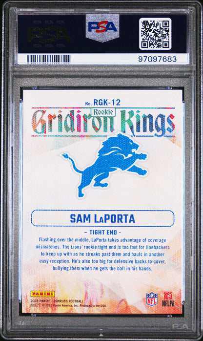 Graded 2023 Panini Donruss Sam LaPorta #RGK12 Rookie Gridiron Kings Rookie RC Football Card PSA 10 Gem Mint