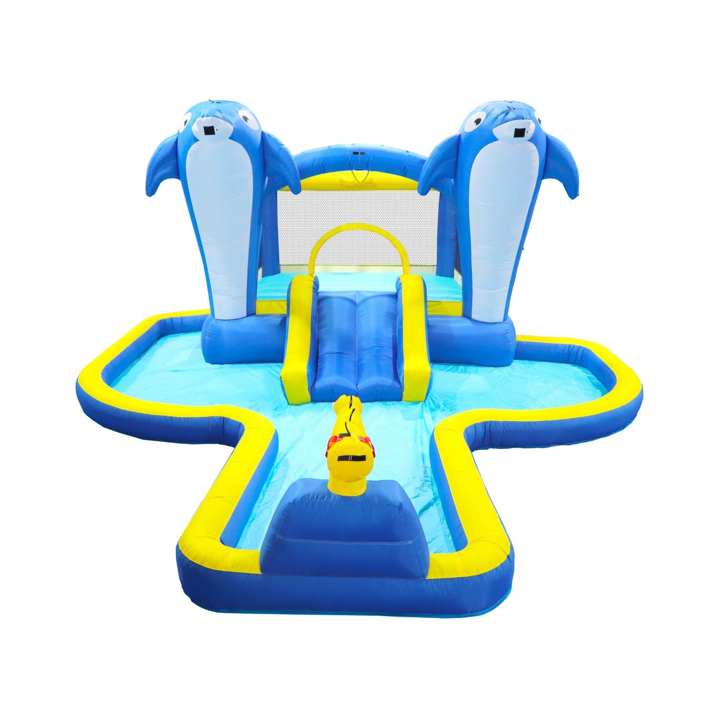 8-In-1 Inflatable Water Park Bounce House with Sprinkler, Water Gun, And Basketball Hoop (SAK38152)