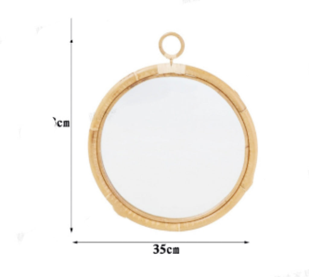 Round Vintage Rattan Korean Handmade Makeup Mirror