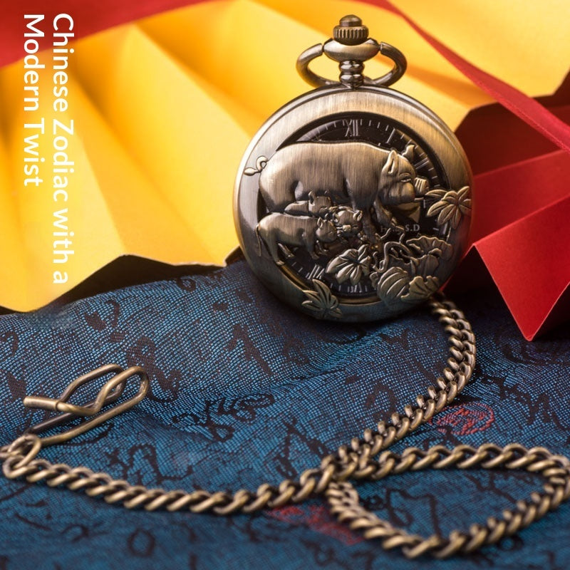 12-zodiac-animal Relief Mechanical Skeleton Watch With Roman Numeral Dial