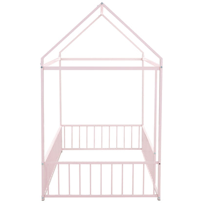 Metal Bed House Bed Frame With Fence