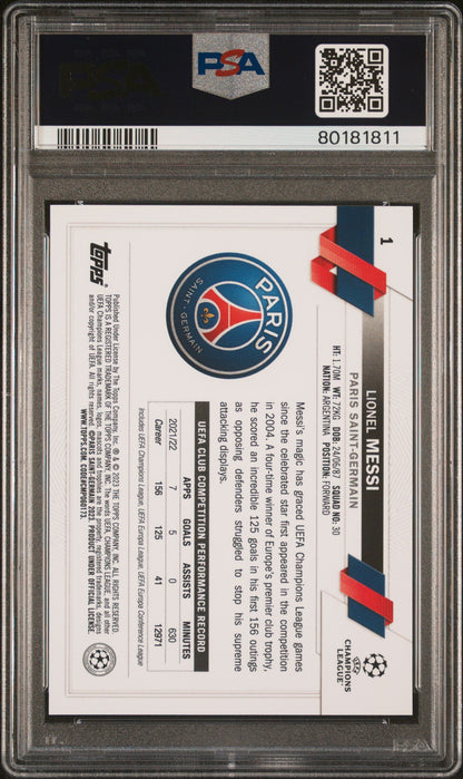 Graded 2022 Topps Chrome UCC Lionel Messi #1 Soccer Card PSA 10 Gem Mint