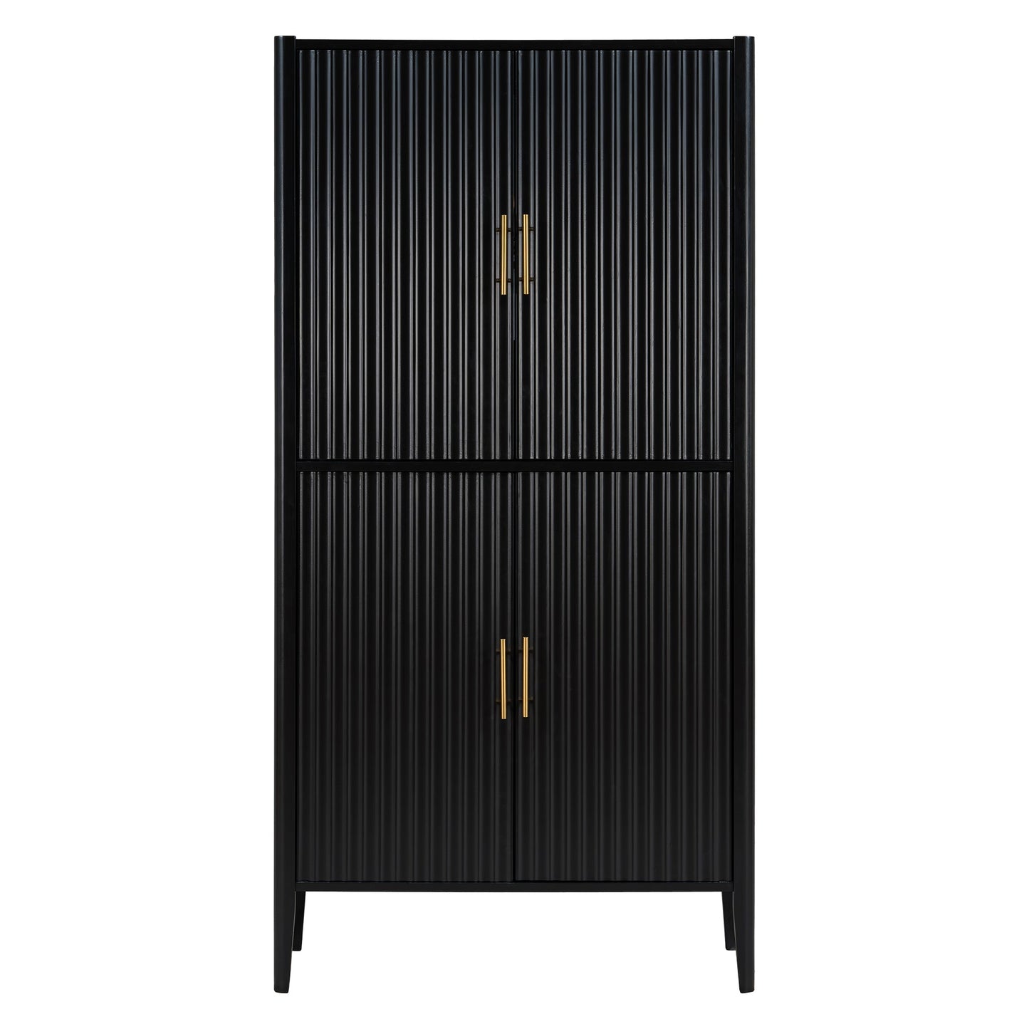U_STYLE Modern Fluted Wine Cabinet with Glass Display & Stemware Rack