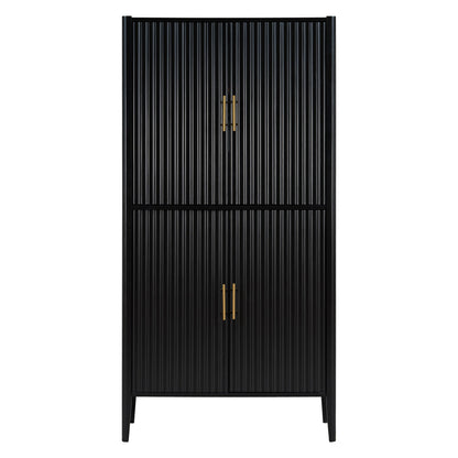 U_STYLE Modern Fluted Wine Cabinet with Glass Display & Stemware Rack