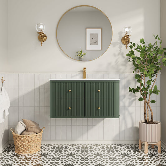36" Wall Mounted & Floating Single Vanity with Solid Wood & MDF - Modern Finish