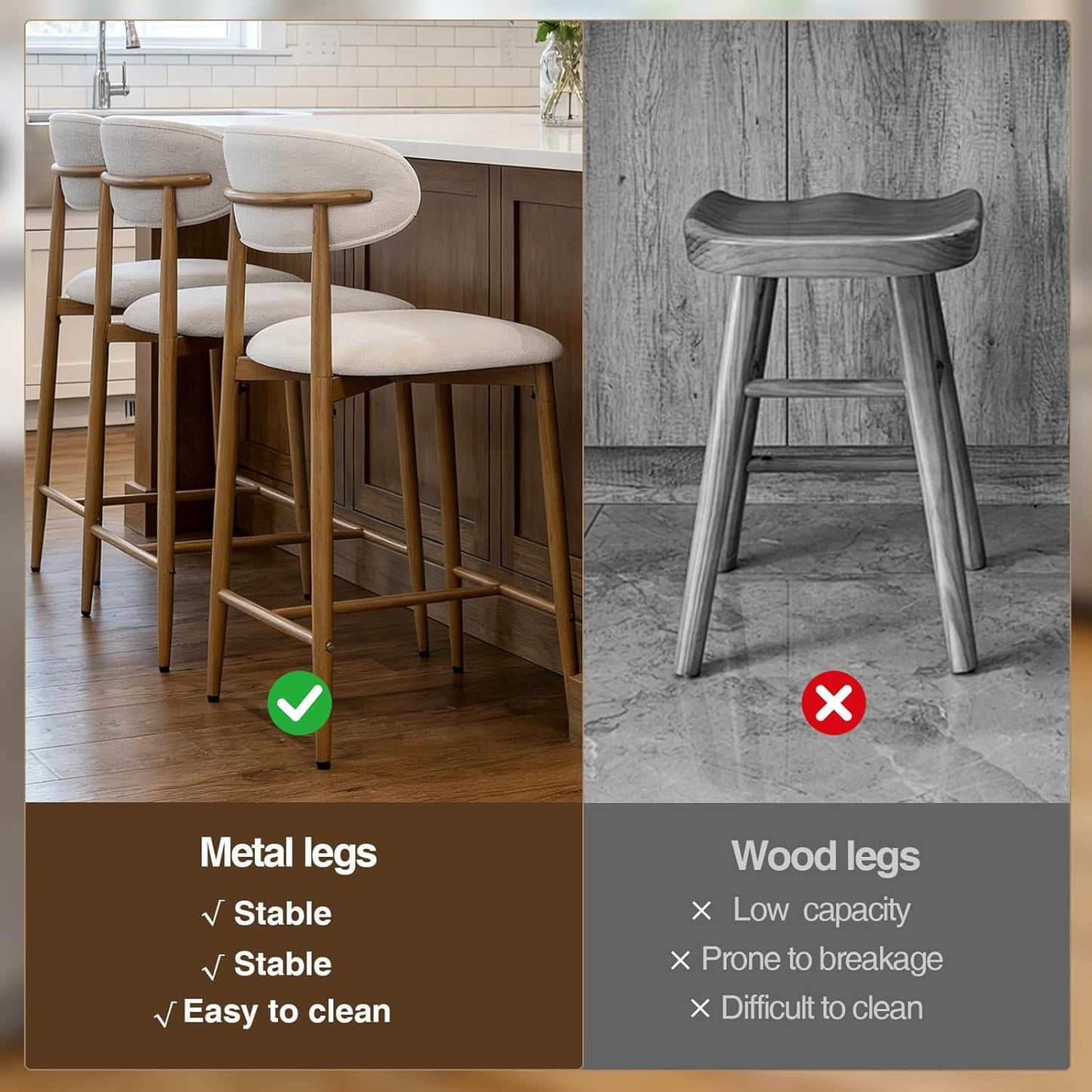 Upholstered Counter Height Bar Stools For Kitchen Island (Set of 2) - Beige