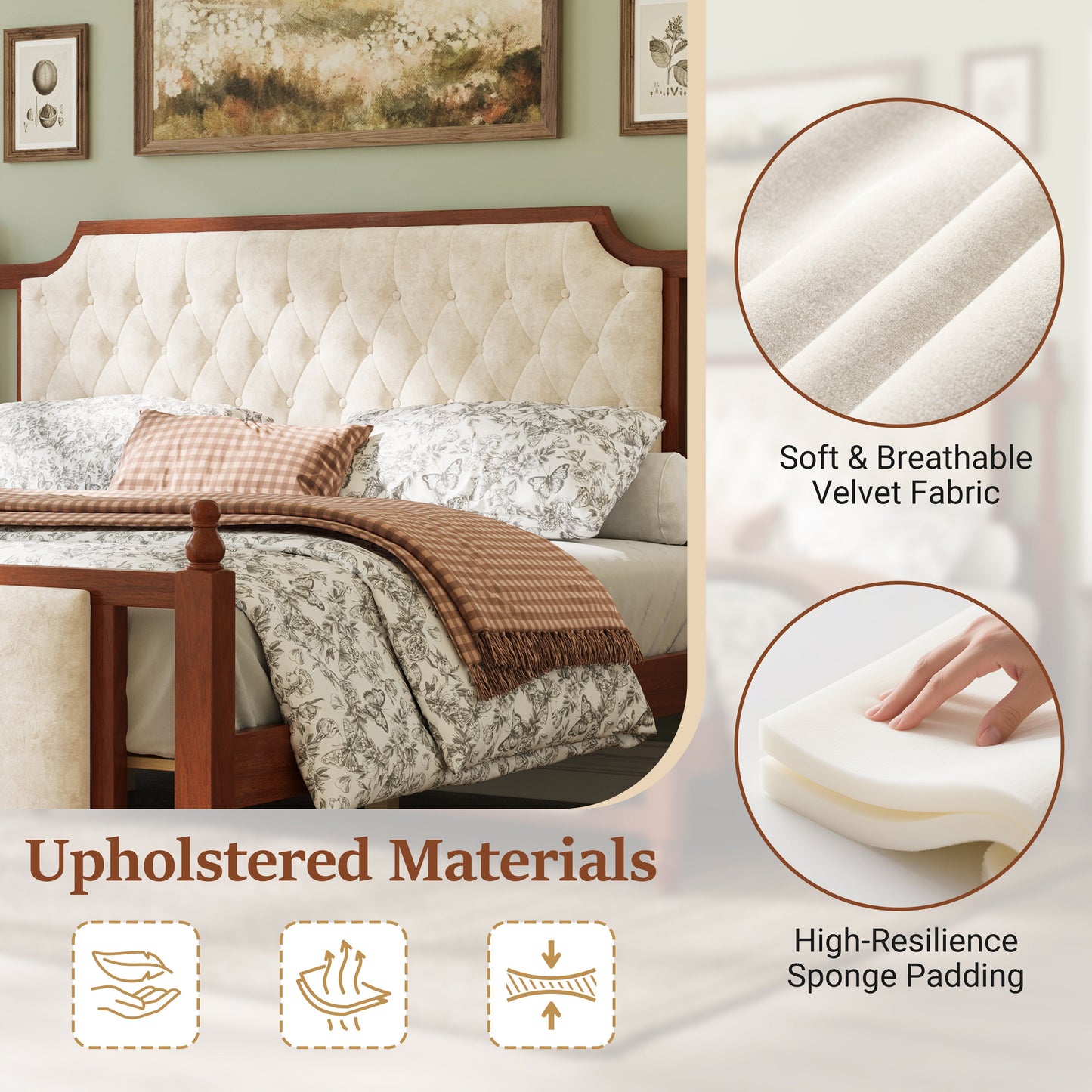 King Size Upholstered Platform Bed with Button Tufted Headboard