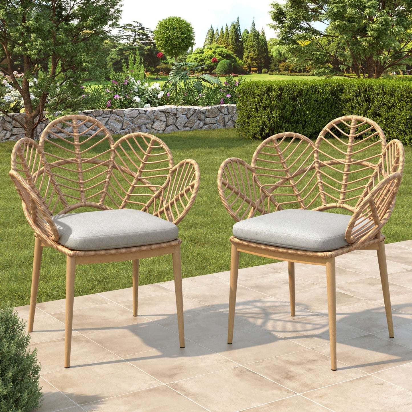 Kirk Outdoor Wicker Peacock Shape Papasan Style Chair Set of 2