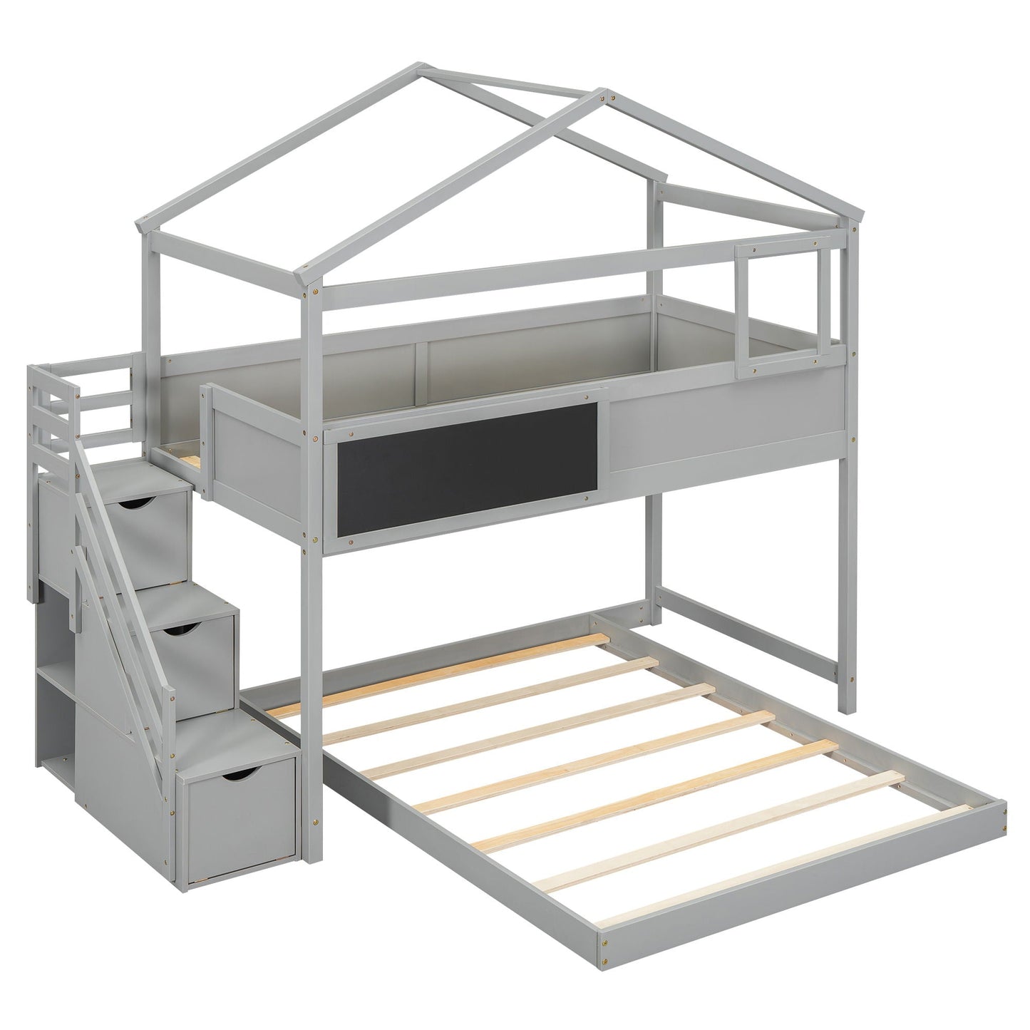House Style Bunk Bed With Storage Staircase And board