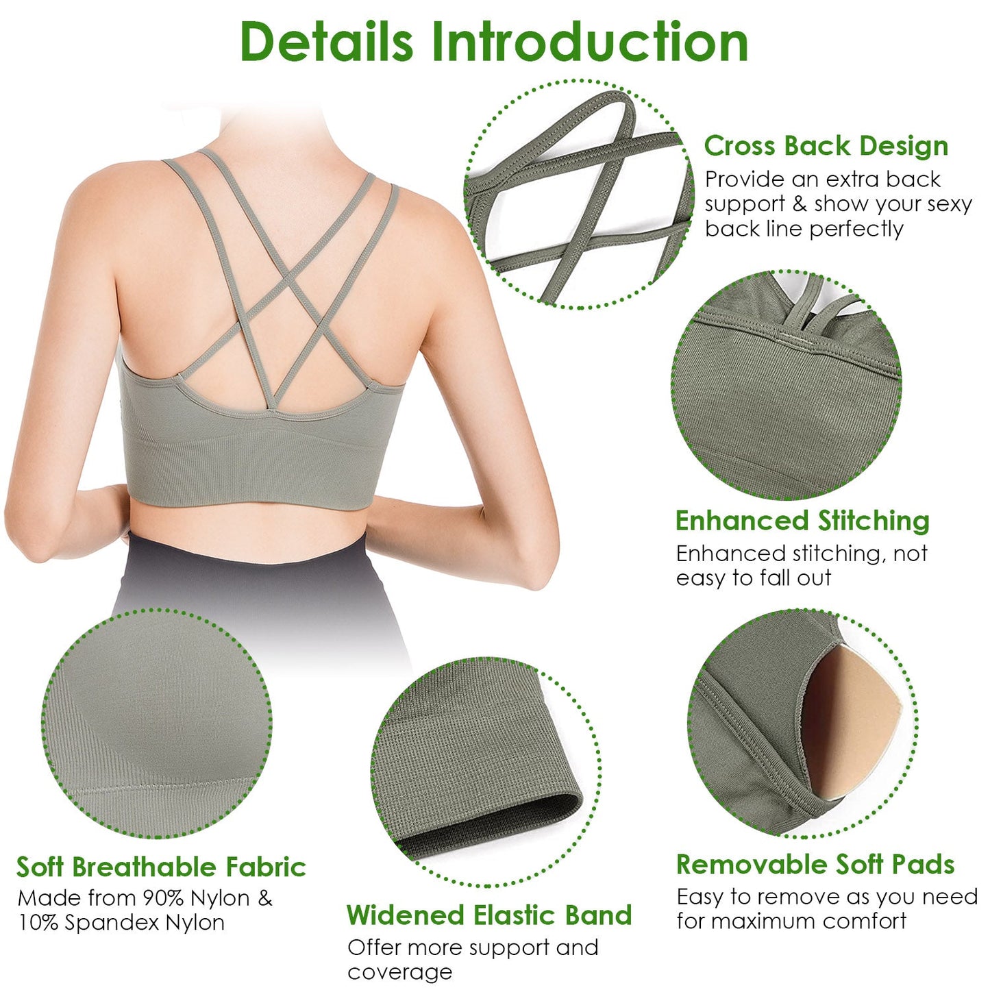 3Packs Women Cross Back Sport Bras Padded StrappyÊMedium Support Bras SexyÊFitnessÊTank Tops with Removable Pads for Gym Yoga Workout Running