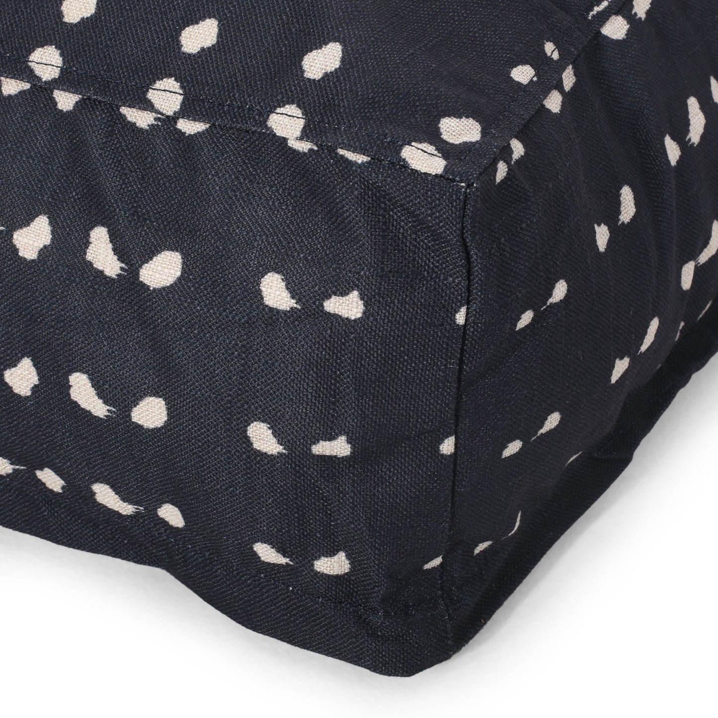 Dalm - Fabric Square Pouf Ottoman With Polystyrene Beads Filling - Dark Blue / White