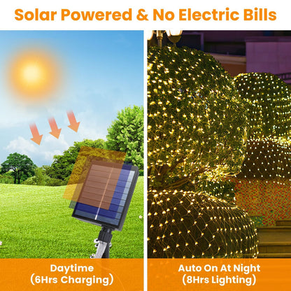 9.8x6.6FT 192LED Solar Net Lights with 8 Modes & Remote Timer
