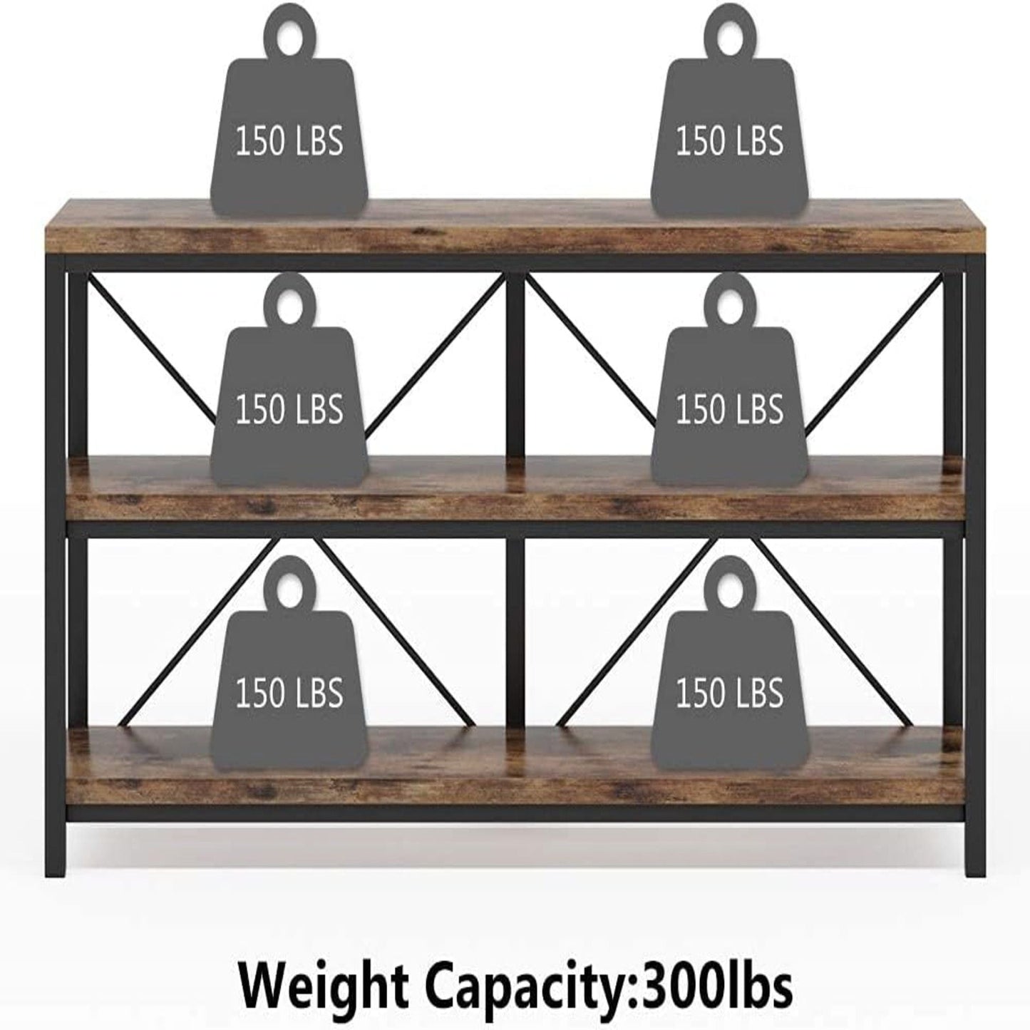 Console Table With 3 Tier Storage Shelves Finish, Slim Narrow Design For Living Entryway - Brown / Black