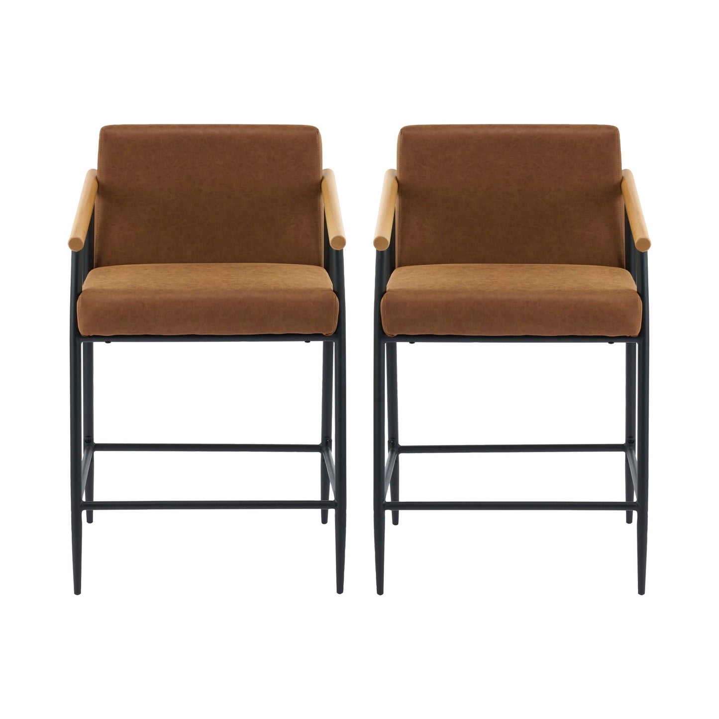 Mid Century Modern Counter Stool Set With Iron Frame