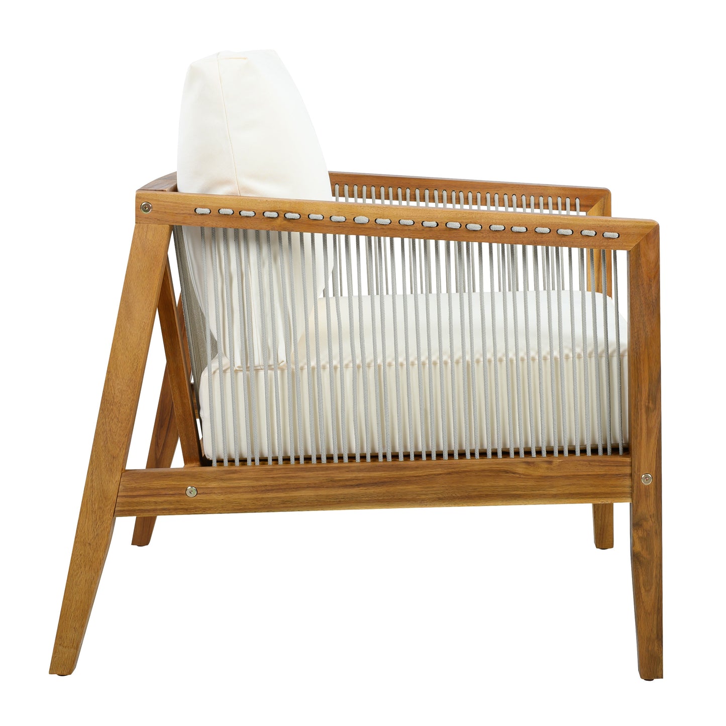 Outdoor Club Chair (Set of 1) - Acacia Wood Frame with Rope Back