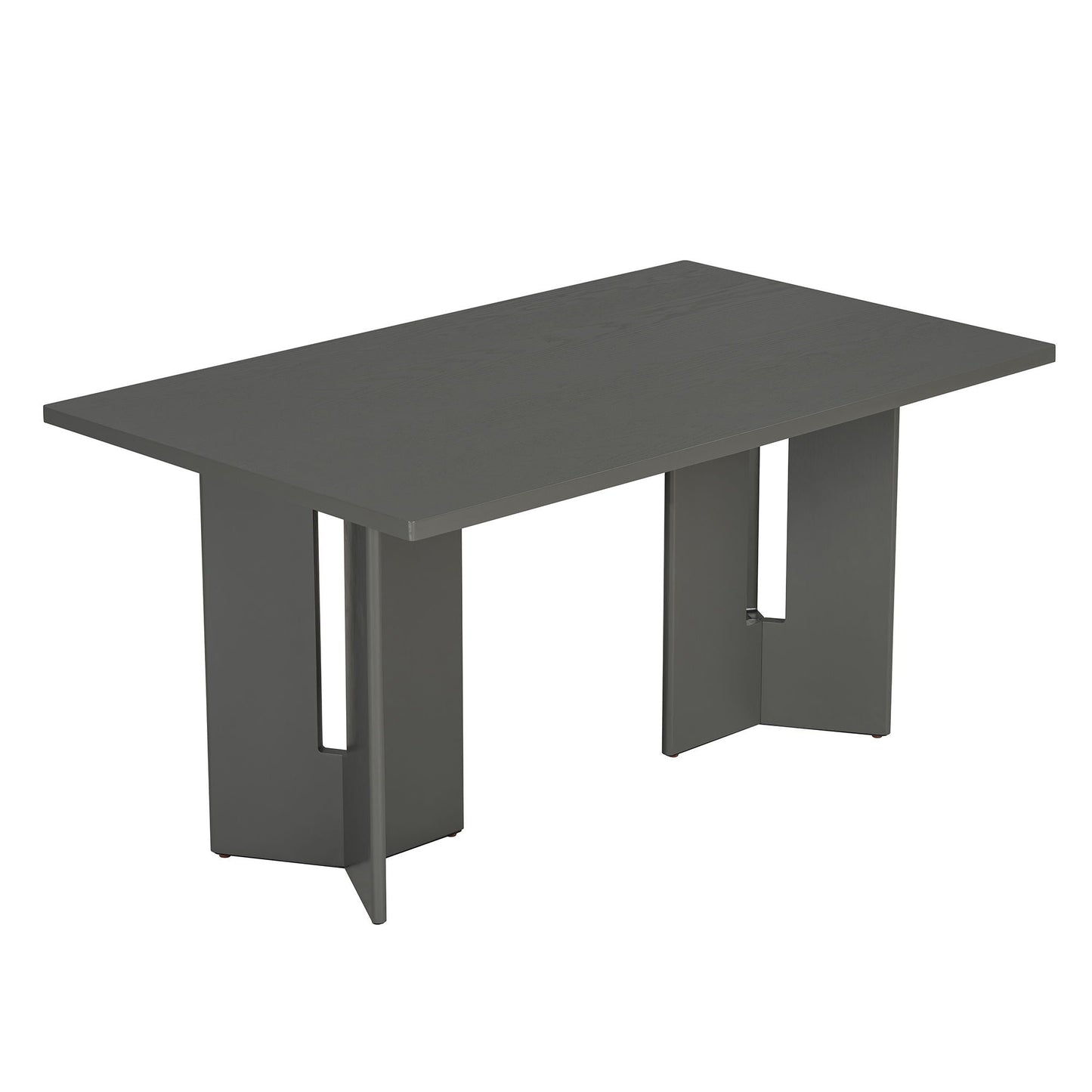 Dining Table Set With 6 Upholstered Chairs, Rectangular Table With Cutout Legs