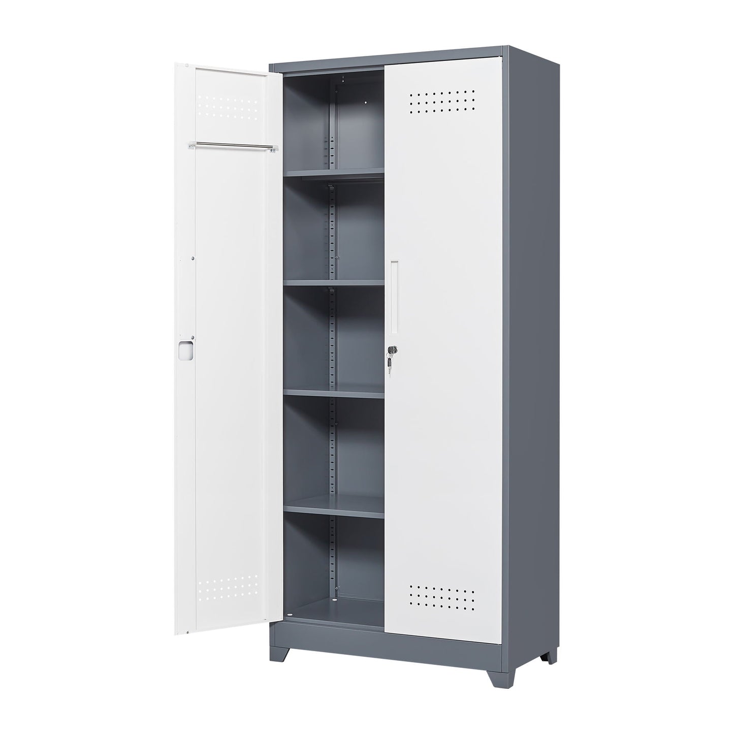 Lockers With Locking Doors, Adjustable Shelves, High Broom Tool Storage Cabinet