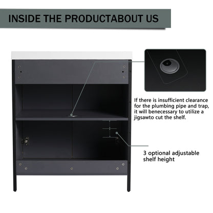Modern Freestanding Bathroom Vanity With Resin Sink & Soft Close Cabinet Doors