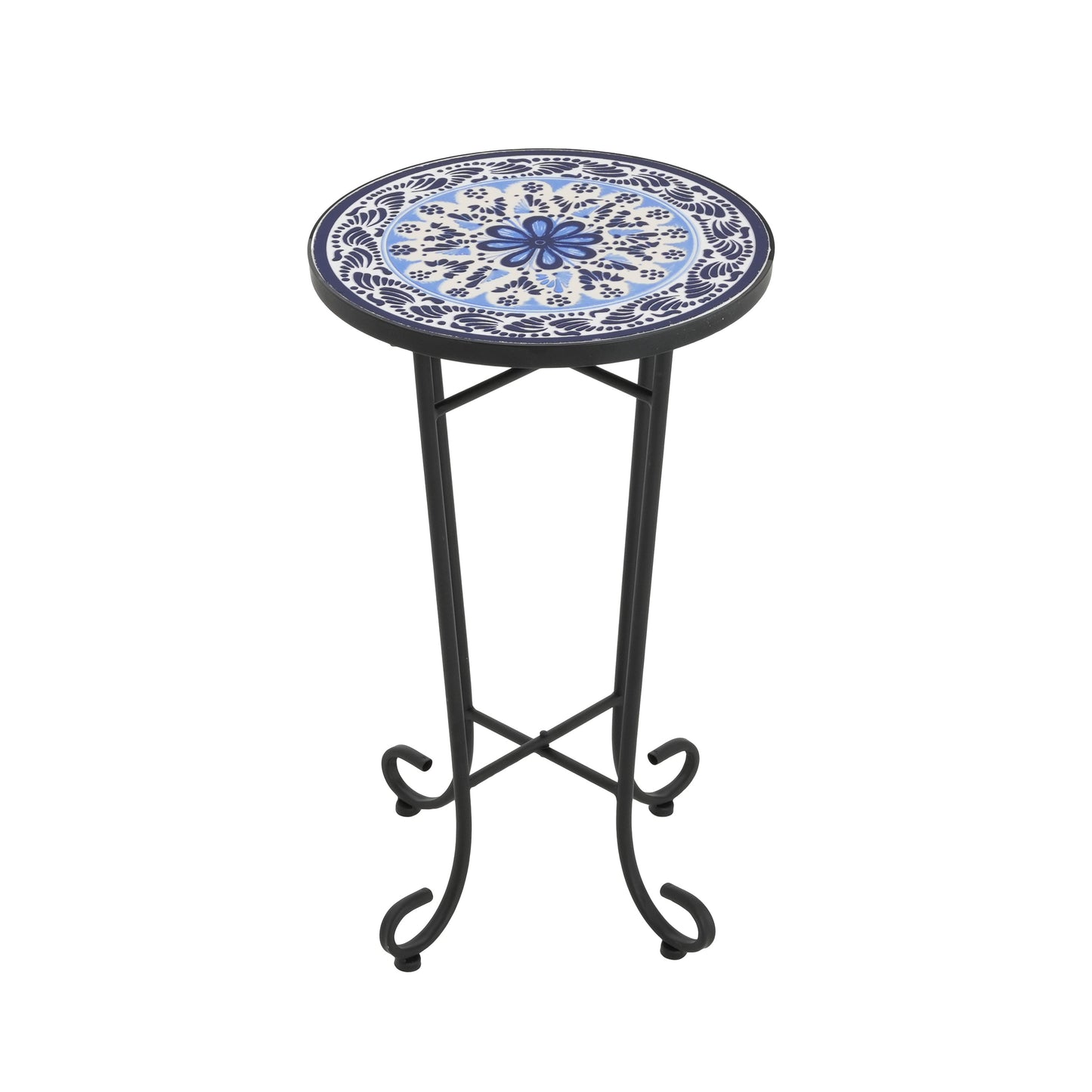 Patio Side Table, Blue+Black