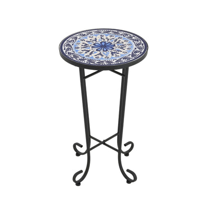 Patio Side Table, Blue+Black