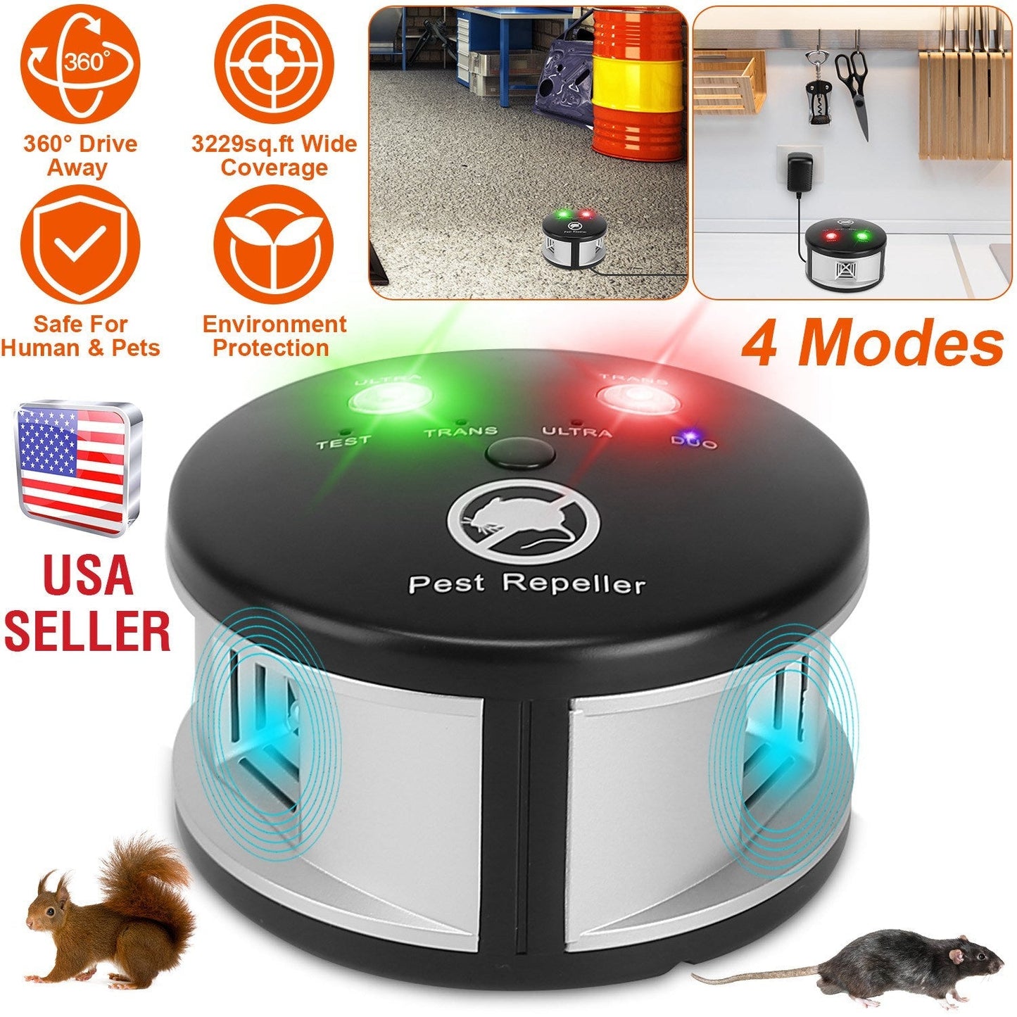 360¡ Ultrasonic Pest Repeller Electronic Plug-in Pest Control Mouse Chaser BlockerÊRepellent Deterrent with Pressure Wave & Ultrasonic Sound for Indoo