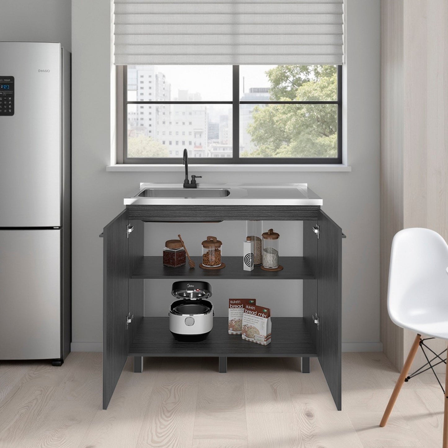 Gold Utility Sink Cabinet with 2 Doors and 3 Shelves
