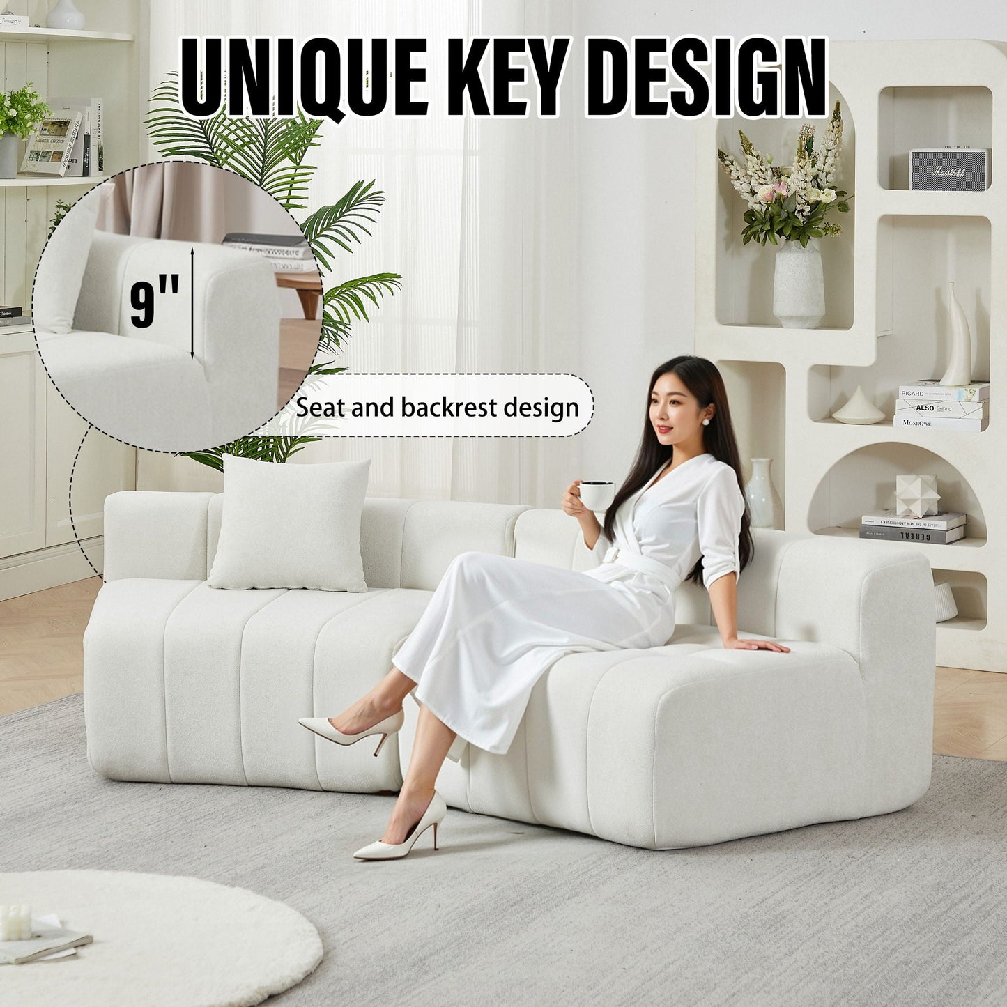 Modular Sectional Sofa With 2 Pillows, Symmetrical Design